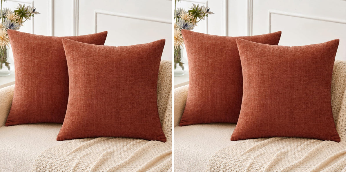 MIULEE Soft Chenille Fall Throw Pillow Covers Burnt Orange 18x18 Pack of 2
