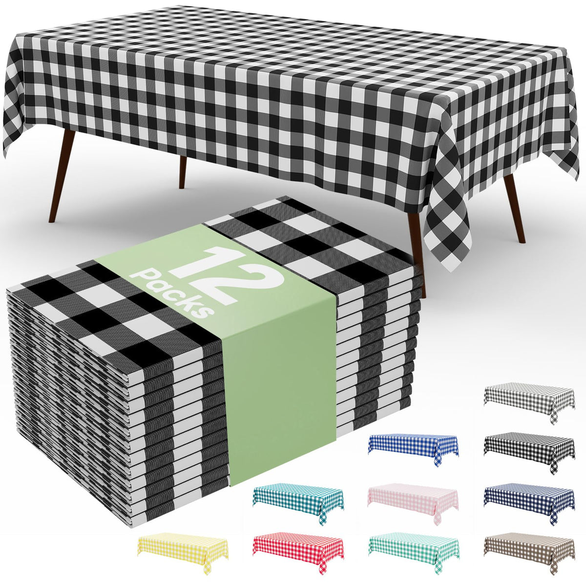 misaya 3 Packs Khaki White Buffalo Gingham Plastic Disposable Table Cloth