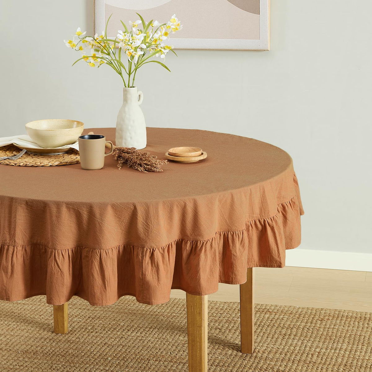MONDAY MOOSE Gingham Checkered Farmhouse Rustic Picnic Style Decoration Rectangle Natural Stonewashed Cotton Tablecloth for Kitchen, Dining Room, Restaurant (60x102 inch, Beige)