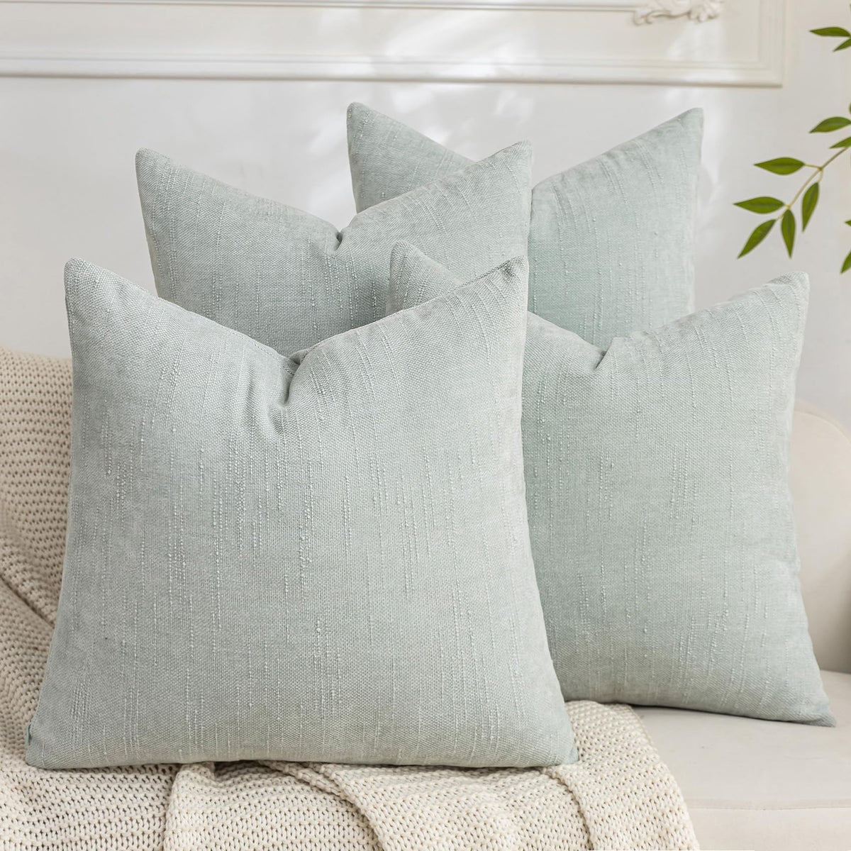 Set of 4 Soft Textured Throw Pillow Covers 18x18 Inch Cozy Decorative Farmhouse Cushion Cover Square Accent Pillow Cases for Bed Couch Sofa Living Room, Beige Taupe Brown