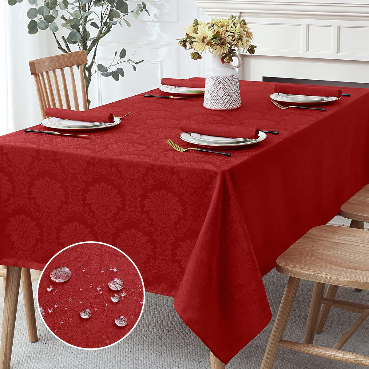 Romanstile Fall Jacquard Rectangle Tablecloth, Thanksgiving Dining Decor