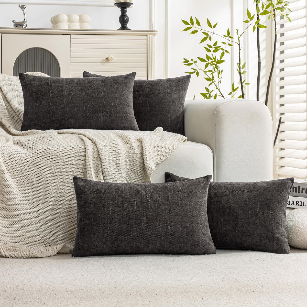 Set of 4 Soft Textured Throw Pillow Covers 18x18 Inch Cozy Decorative Farmhouse Cushion Cover Square Accent Pillow Cases for Bed Couch Sofa Living Room, Beige Taupe Brown