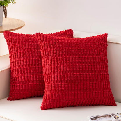 Pack of 2 Corduroy Decorative Throw Pillow Covers 18x18 Inch, Cream White