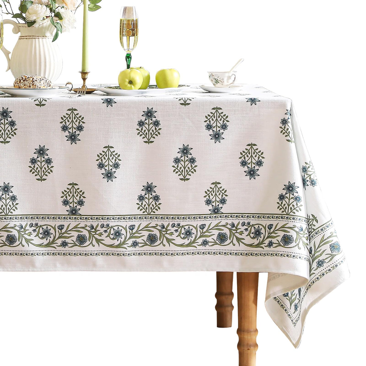 ISAENNE Designer French Linen Rectangular Tablecloth,118"x67"-Cornucopia