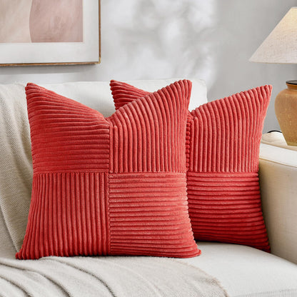 Fancy Homi 2 Packs Rust Boho Decorative Throw Pillow Covers 18x18 Inch for Couch Bed Sofa, Farmhouse Fall Home Decor, Soft Corss Corduroy Patchwork Textured Terracotta Accent Cushion Case 45x45 cm