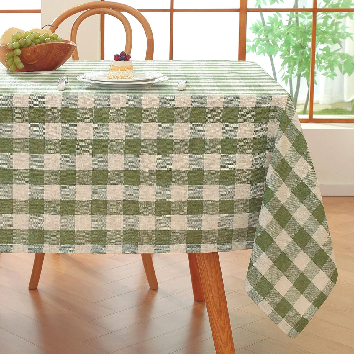 Alsoo Checkered Tablecloth Rectangle Gingham Table Cloth Washable Cotton Linen Fall Thanksgiving Buffalo Plaid Table Cover for Picnic Kitchen Dining Room, Orange and White, 60 * 75 inch