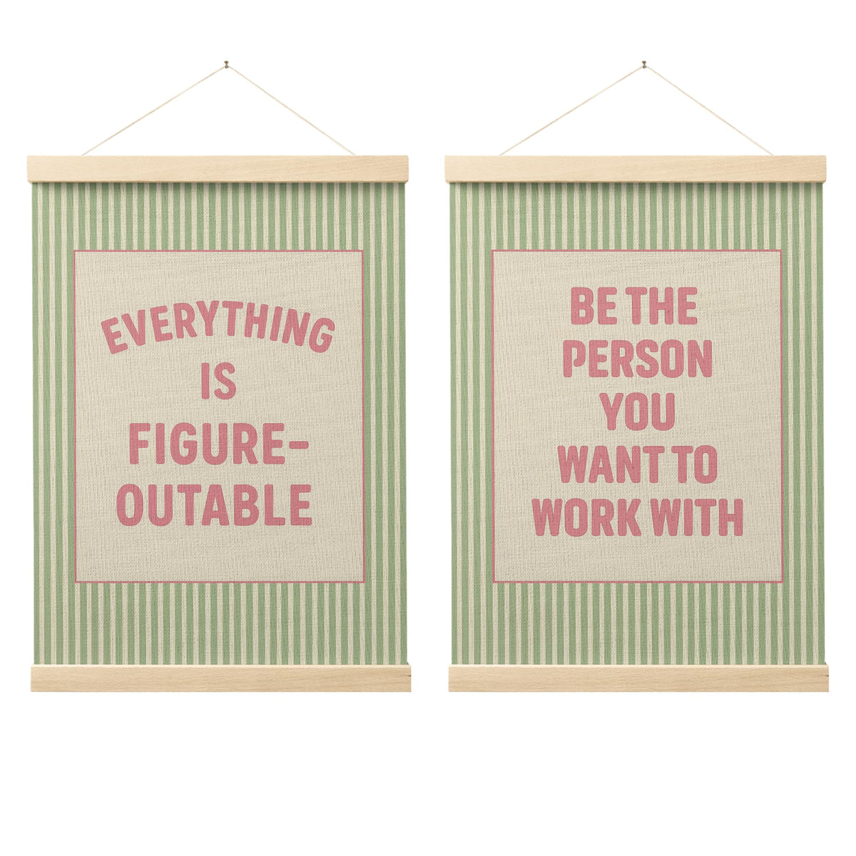 FGFK Everything Is Figureoutable Positive Affirmations Wall Art Poster Hanger Frame, Retro Pink and Green Inspirational Canvas Prints Framed Wall Decor for Office Classroom Home Bedroom, 12x16 Inch