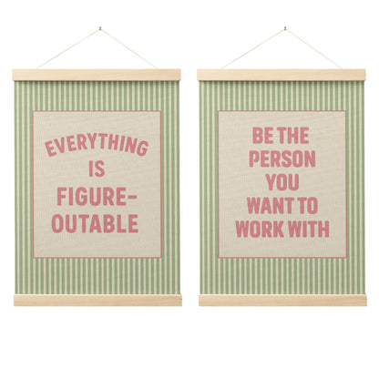 FGFK Everything Is Figureoutable Positive Affirmations Wall Art Poster Hanger Frame, Retro Pink and Green Inspirational Canvas Prints Framed Wall Decor for Office Classroom Home Bedroom, 12x16 Inch
