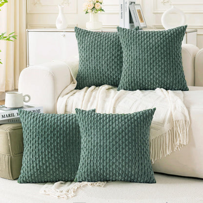 Set of 4 Neutral Decorative Throw Pillow Covers 18x18 Inch Corduroy Pillow Covers for Bed Couch Sofa Living Room Soft Square Cushion Cases