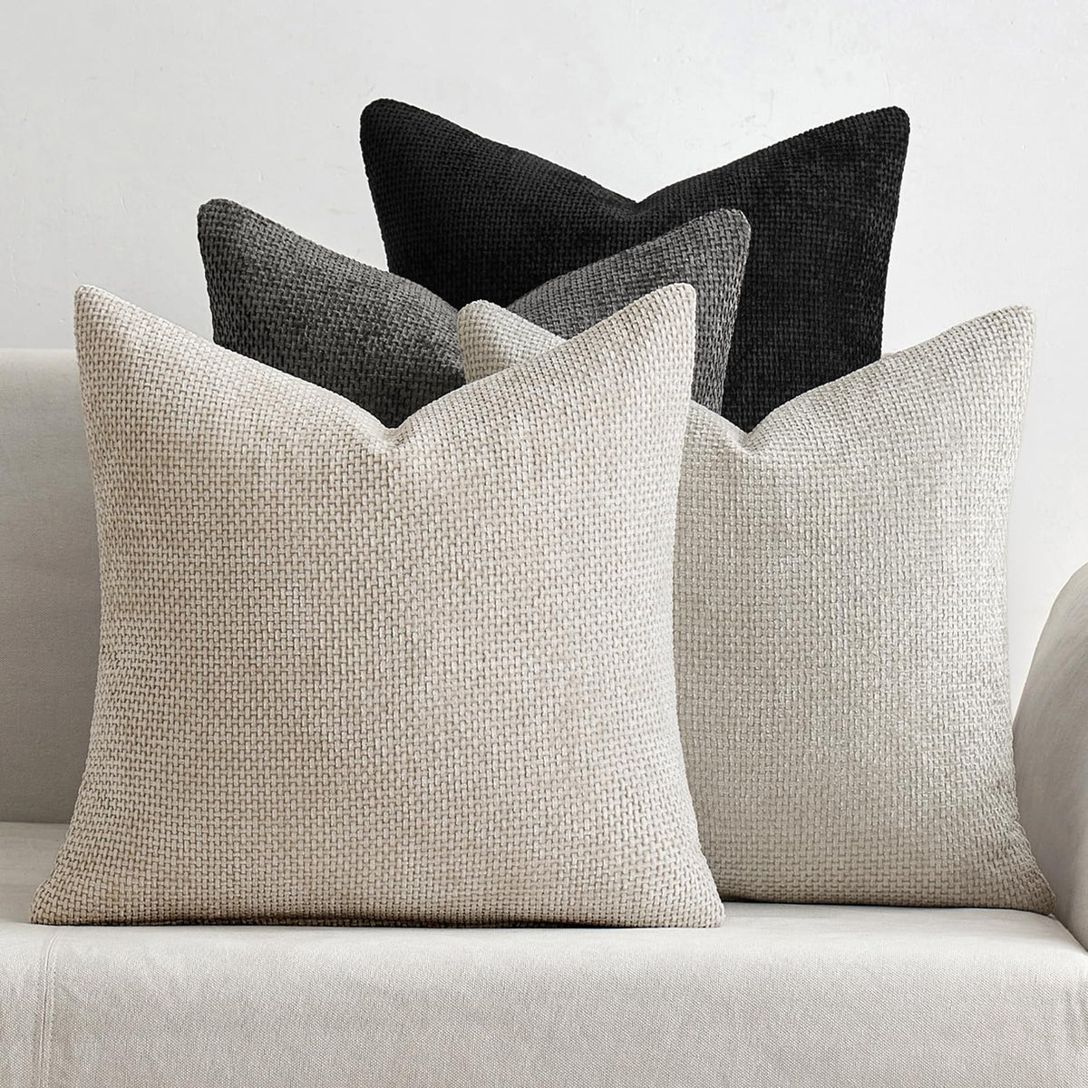 MIULEE Soft Decorative Chenille Pillow Covers Neutral 18x18 Pack of 4