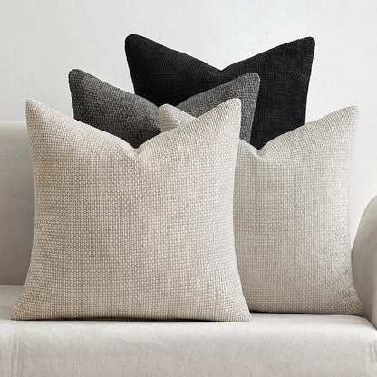 MIULEE Soft Decorative Chenille Pillow Covers Neutral 18x18 Pack of 4