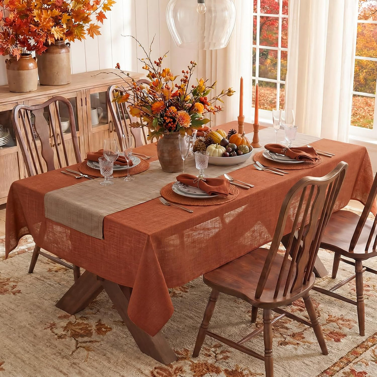 NOVILYS Rust Fall Rectangle Tablecloth with Linen Textured, 60 x 84 Inch