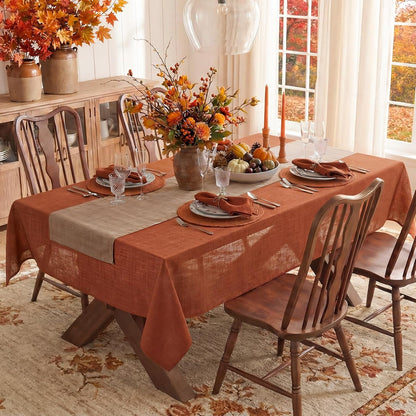 NOVILYS Rust Fall Rectangle Tablecloth with Linen Textured, 60 x 84 Inch