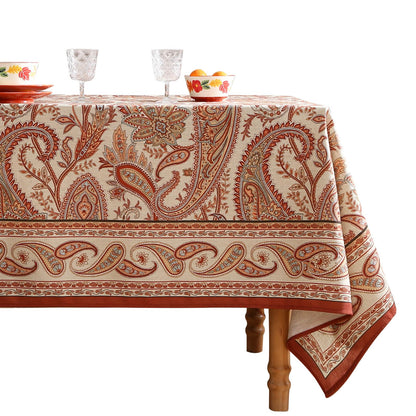 ISAENNE Designer French Linen Rectangular Tablecloth,118"x67"-Cornucopia