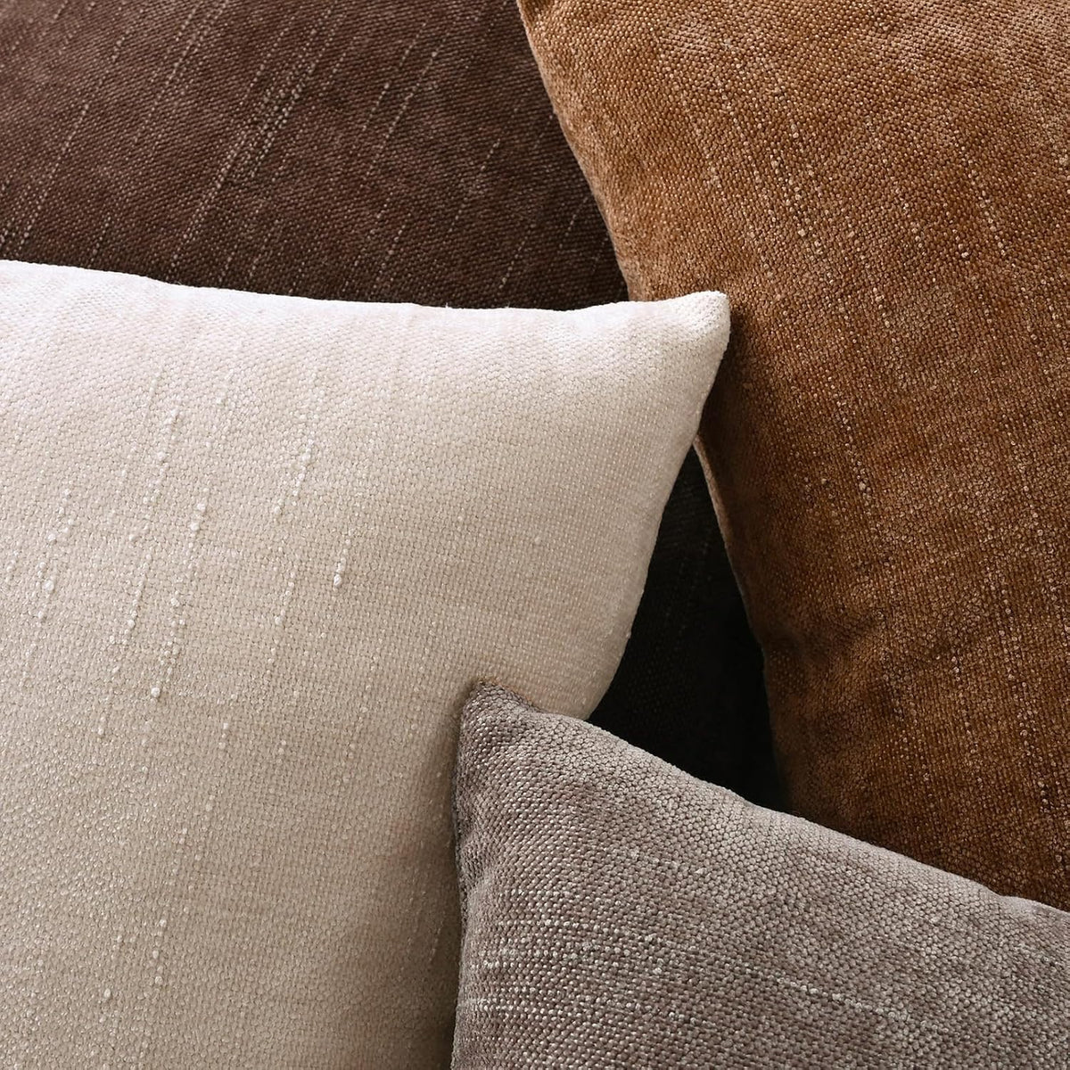 Set of 4 Soft Textured Throw Pillow Covers 18x18 Inch Cozy Decorative Farmhouse Cushion Cover Square Accent Pillow Cases for Bed Couch Sofa Living Room, Beige Taupe Brown