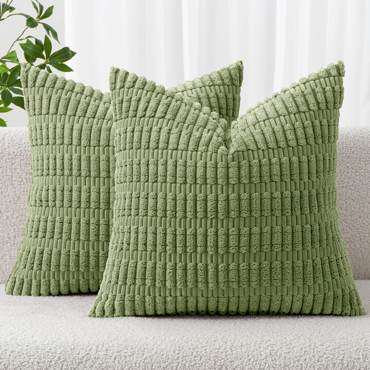 MIULEE Corduroy Decorative Throw Pillow Covers 18x18 Cream White Pack of 2
