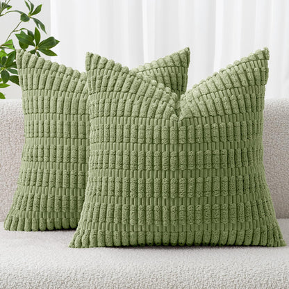 MIULEE Corduroy Decorative Throw Pillow Covers 18x18 Cream White Pack of 2