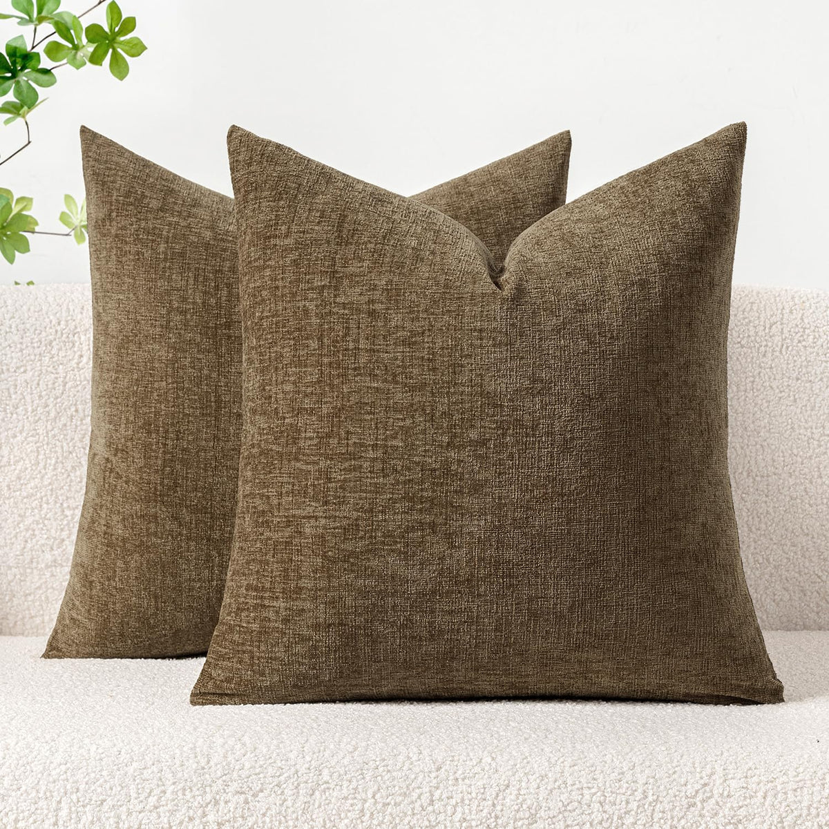 MIULEE Soft Chenille Fall Throw Pillow Covers Burnt Orange 18x18 Pack of 2