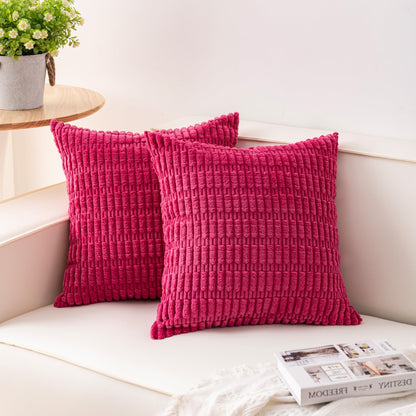 Pack of 2 Corduroy Decorative Throw Pillow Covers 18x18 Inch, Cream White