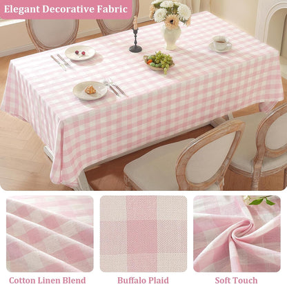 Laolitou Spring Pink Gingham Table Cloth Rectangle Tables Buffalo Plaid Checkered Tablecloth Cotton Linen Farmhouse Tablecloths Washable Wrinkle Free for Picnic Kitchen, 60"x75" 4-6 Seats