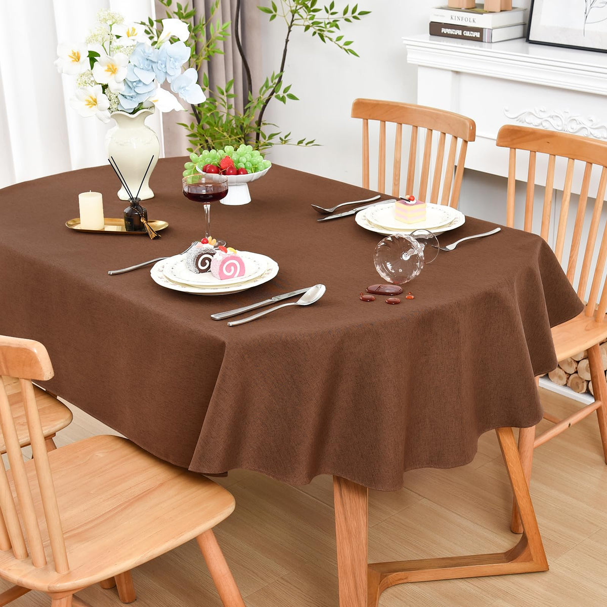 Wolkemer Oval Tablecloth 60 x 102 Inches Faux Linen Water Resistant