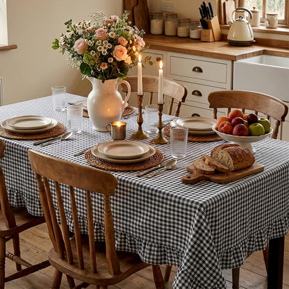 Mindsoft Light Pink Gingham Ruffled Tablecloth, 52 x 70 Inches, Rectangle