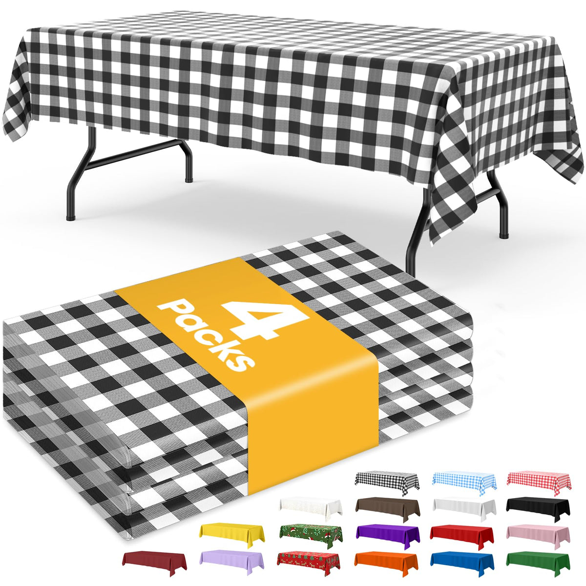 Niuara White Plastic Table Cloth - 4 Pack 54" × 108" Rectangle Disposable Tablecloths for 6FT Tables, Table Cover for Party, Holiday & Gathering Use