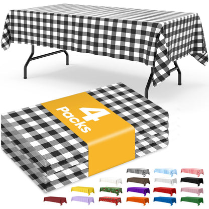 Niuara White Plastic Table Cloth - 4 Pack 54" × 108" Rectangle Disposable Tablecloths for 6FT Tables, Table Cover for Party, Holiday & Gathering Use