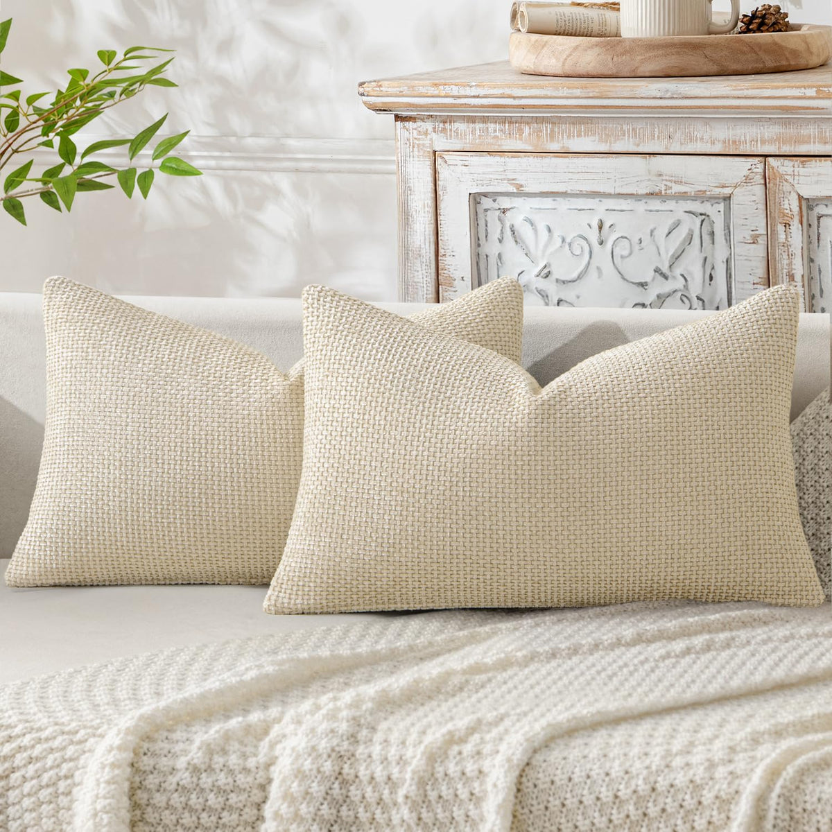MIULEE Decorative Couch Throw Pillow Covers 18x18 Inch Neutral Beige 2 Pack