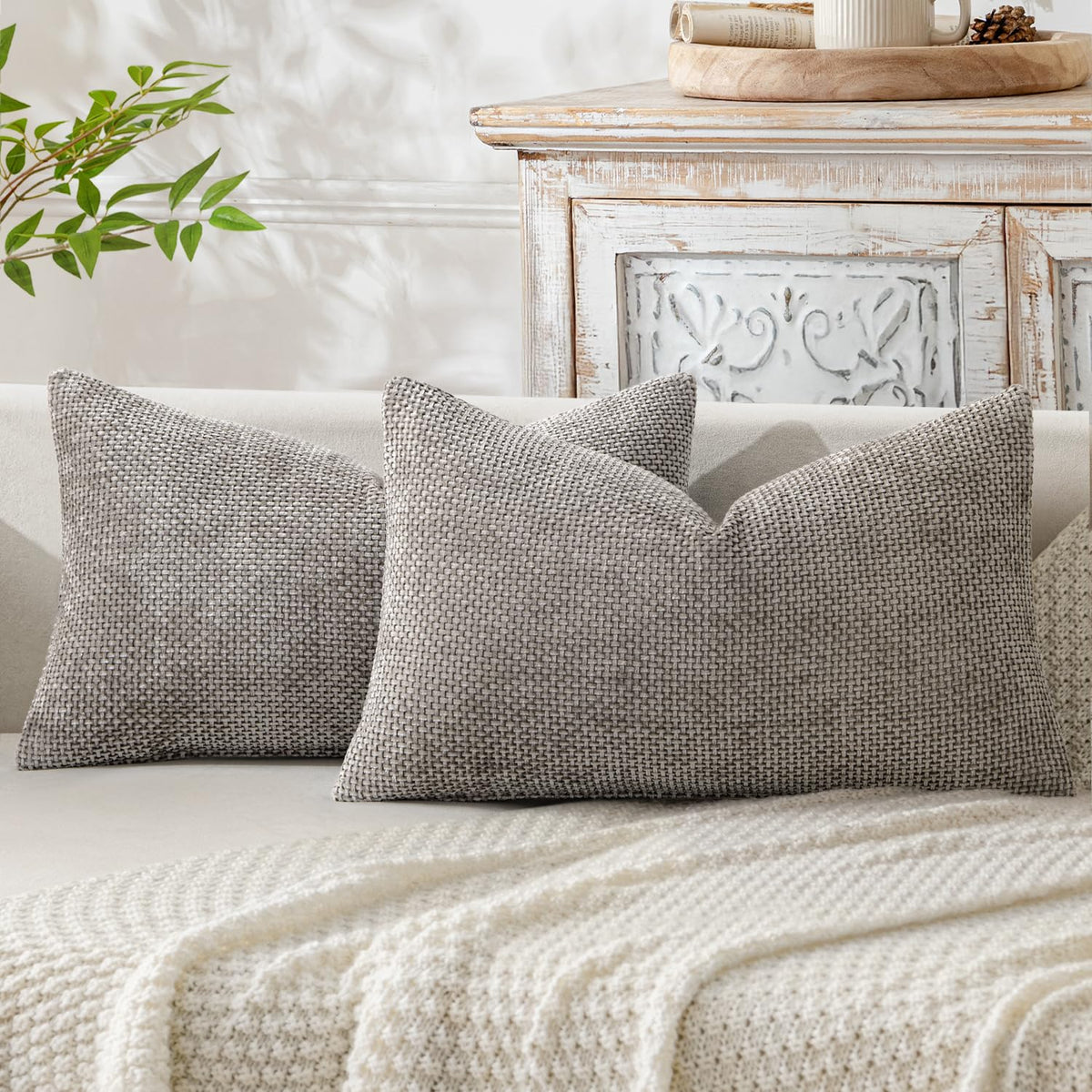 MIULEE Decorative Couch Throw Pillow Covers 18x18 Inch Neutral Beige 2 Pack
