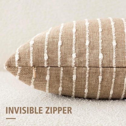 Foindtower Decorative Striped Boucle Throw Pillow Covers 18x18 Inch Camel