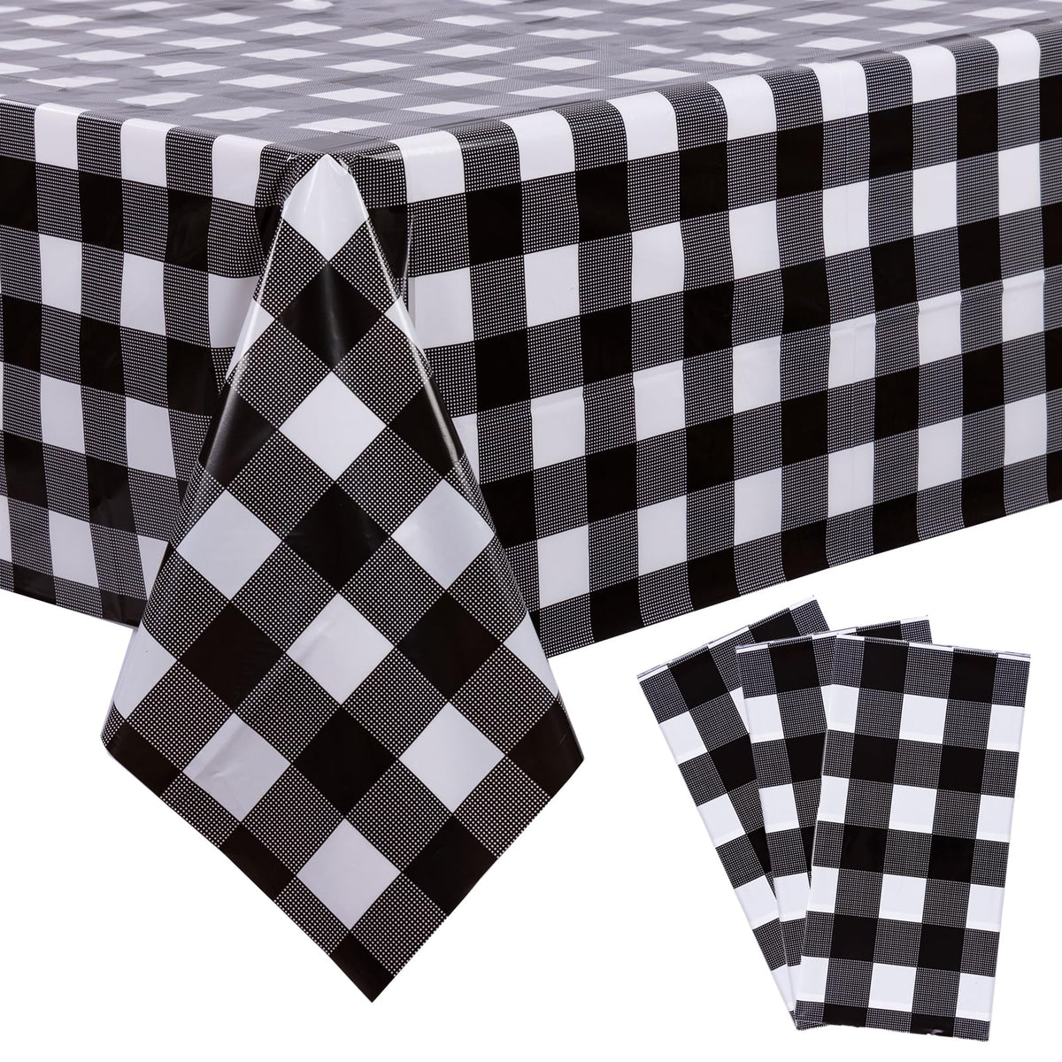 Kesfey 3 Packs Sage Green Gingham Tablecloth Sage Green and White Checkered Table Cloths 54 x 108 Inches Disposable Plastic Gingham Tablecovers Waterproof Picnic Camping Table Covers for Baby Shower