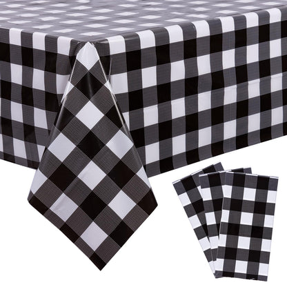 Kesfey 3 Packs Pink Gingham Tablecloth Pink and White Checkered Tablecloths 54 x 108 Inches Disposable Plastic Gingham Tablecovers Waterproof Rectangle Picnic Table Covers for Birthday Party Supplies