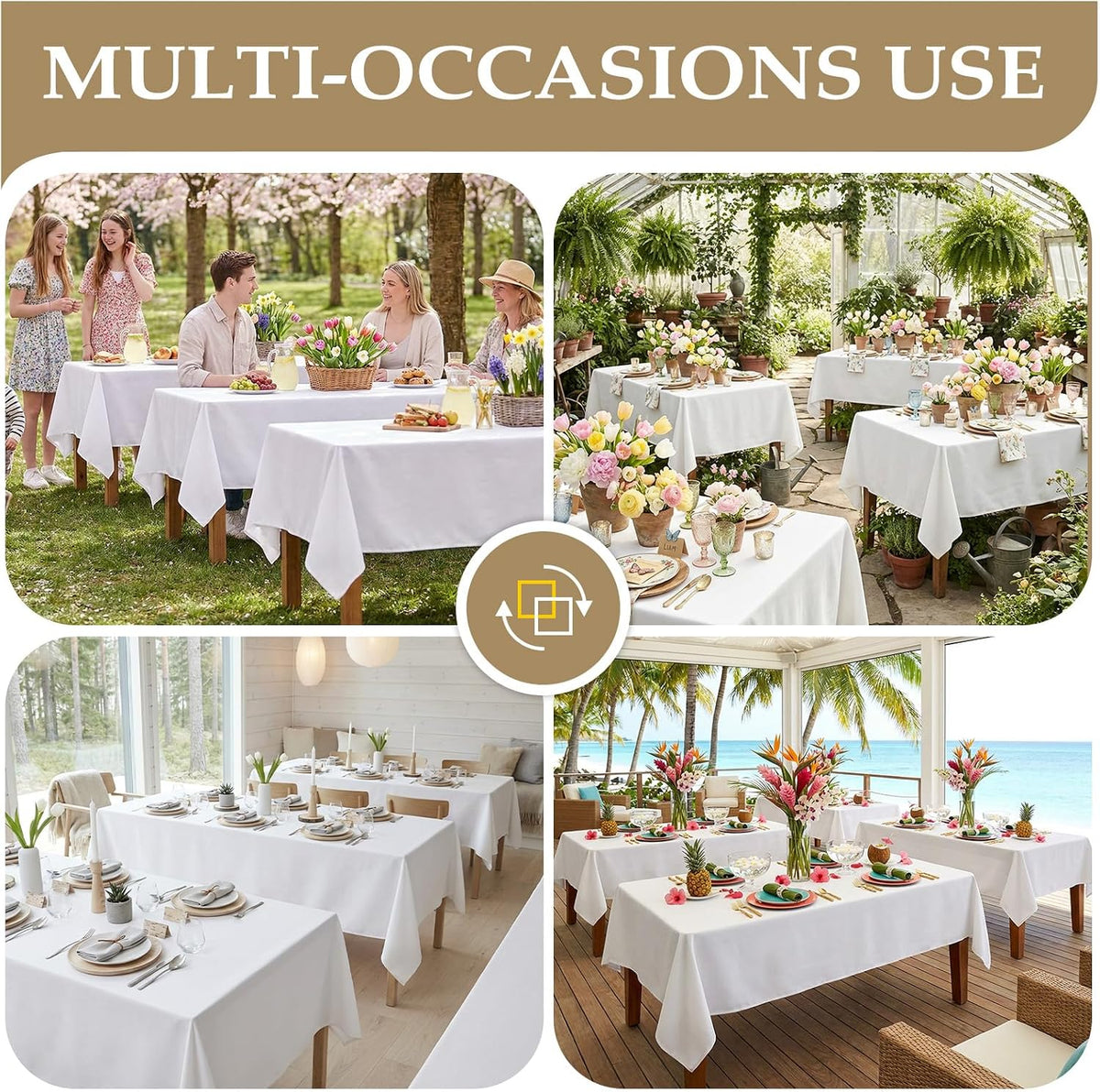White Rectangle Table Cloth 60 x 102 Inch, 8 Pack
