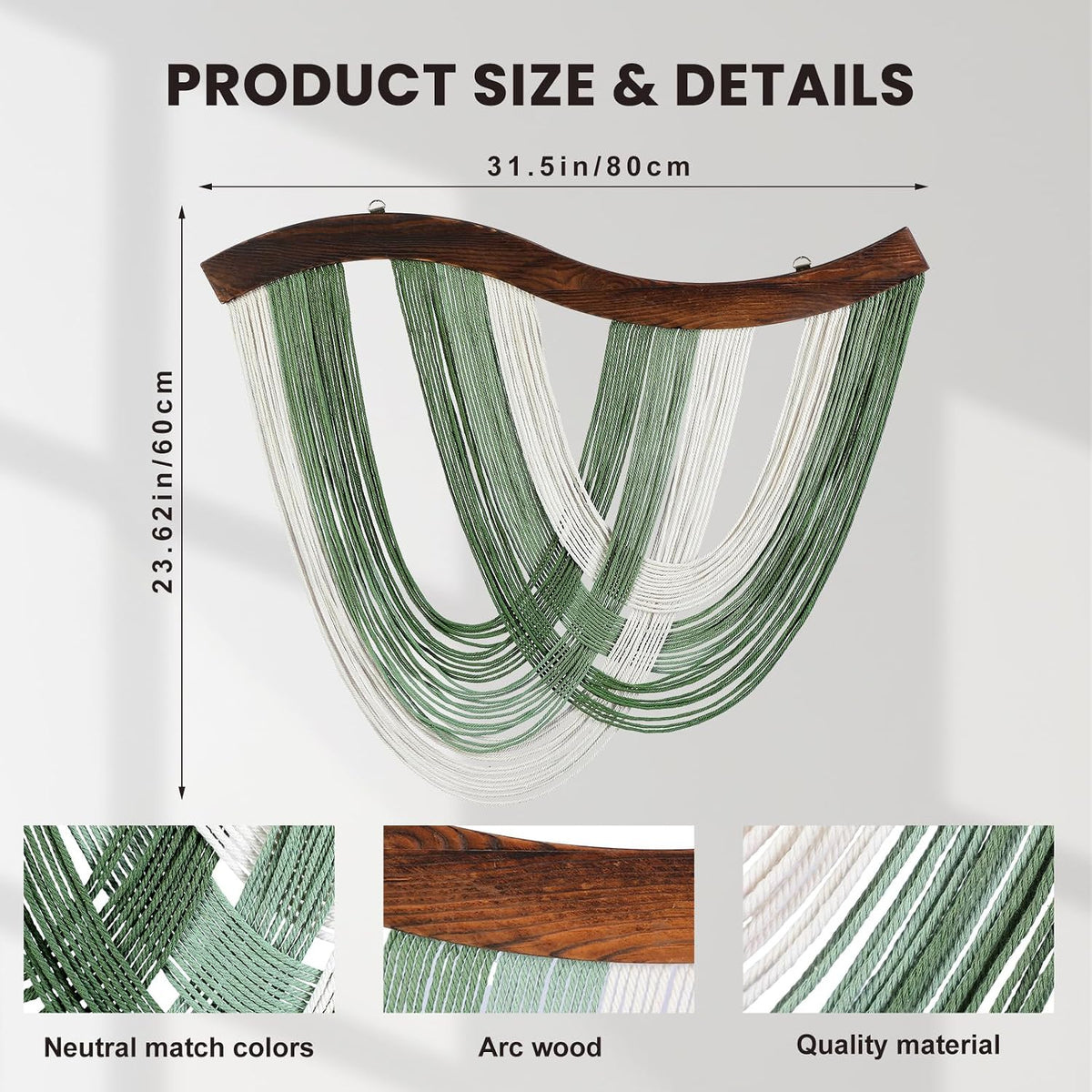 Green Macrame Wall Hanging Dip Dyed Yarn Wall Art, Modern Boho Decor