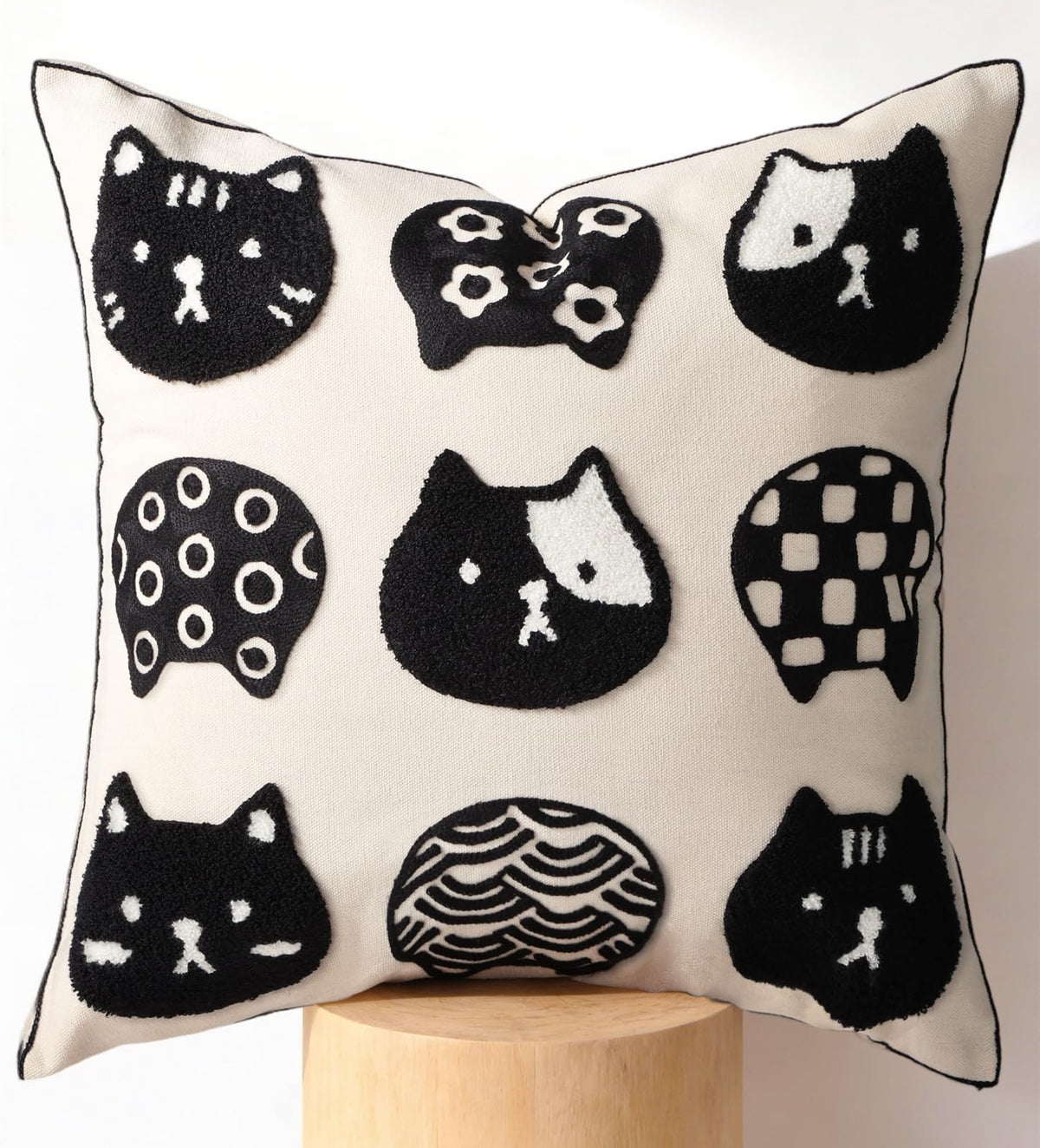 Embroidered Throw Pillow Cover 18x18 Inch, Colorful Plaid