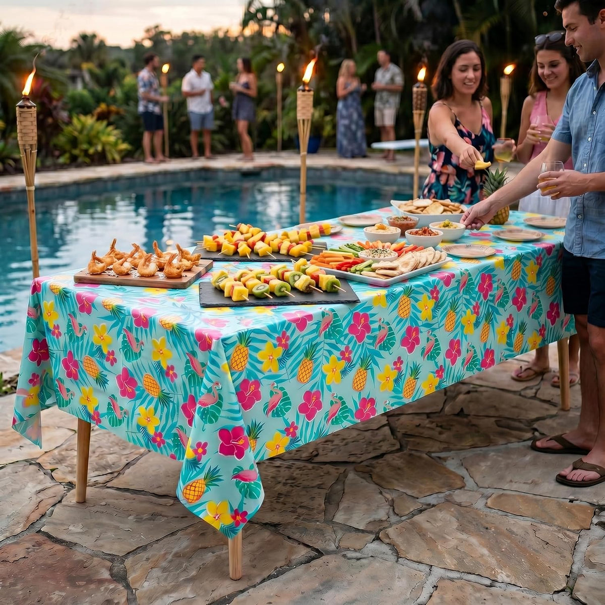Trendables 2 Pack Disposable Summer Tablecloth 54 x 108 Inch – Waterproof Plastic Table Covers, Rectangular, Durable & Spill-Proof for Parties, BBQ, Picnic, Outdoor & Indoor Use