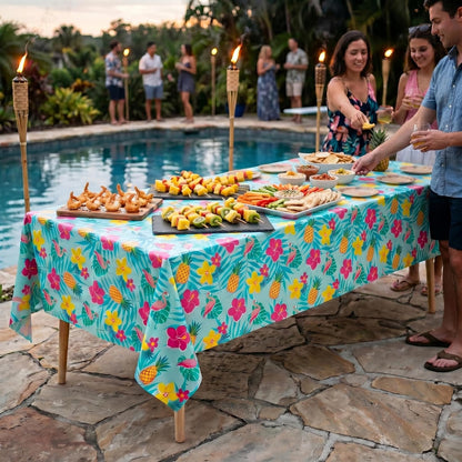 Trendables 2 Pack Disposable Summer Tablecloth 54 x 108 Inch – Waterproof Plastic Table Covers, Rectangular, Durable & Spill-Proof for Parties, BBQ, Picnic, Outdoor & Indoor Use