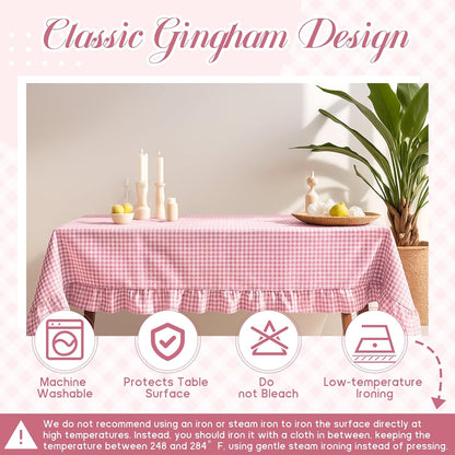 Mindsoft Light Pink Gingham Ruffled Tablecloth, 52 x 70 Inches, Rectangle