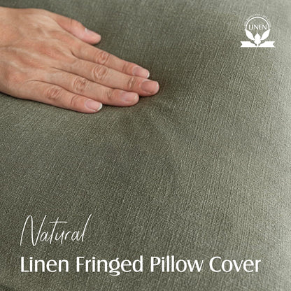Foindtower Decorative Linen Fringe Throw Pillow Covers 20×20 Olive Green
