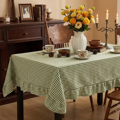 Mindsoft Light Pink Gingham Ruffled Tablecloth, 52 x 70 Inches, Rectangle