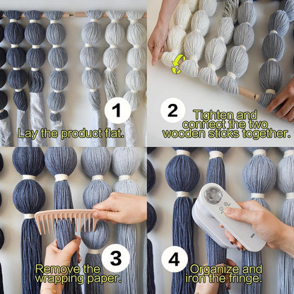 Macrame Wall Hanging Dip Dyed Blue Yarn Wall Art Tassel Decor 27" W*31" L