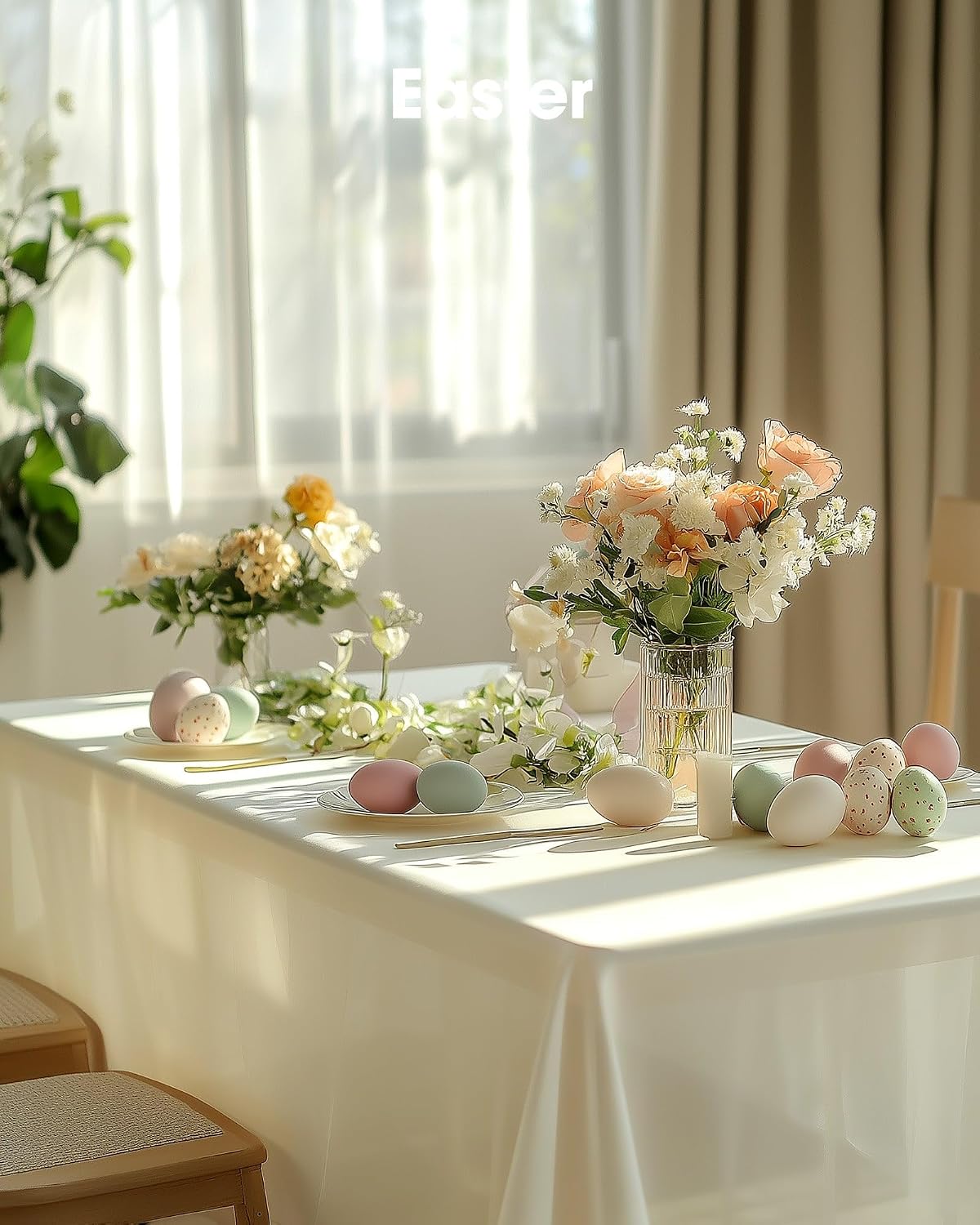 Pureegg Plastic Table Cloth Disposable 54x108 Inch 10 Pack, Beige