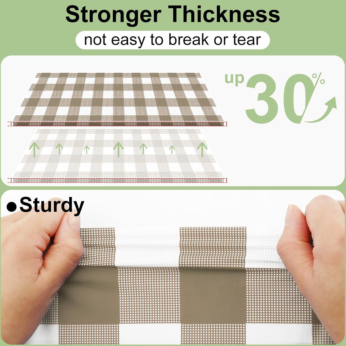 misaya 3 Packs Khaki White Buffalo Gingham Plastic Disposable Table Cloth
