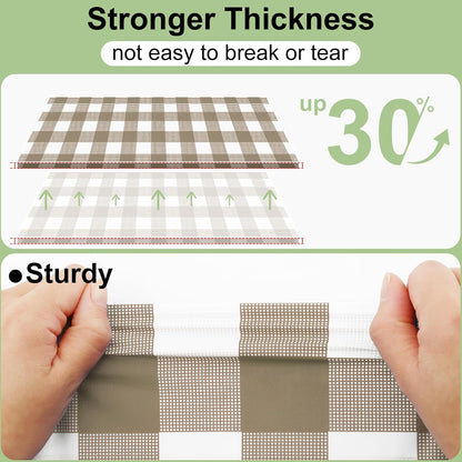 misaya 3 Packs Khaki White Buffalo Gingham Plastic Disposable Table Cloth