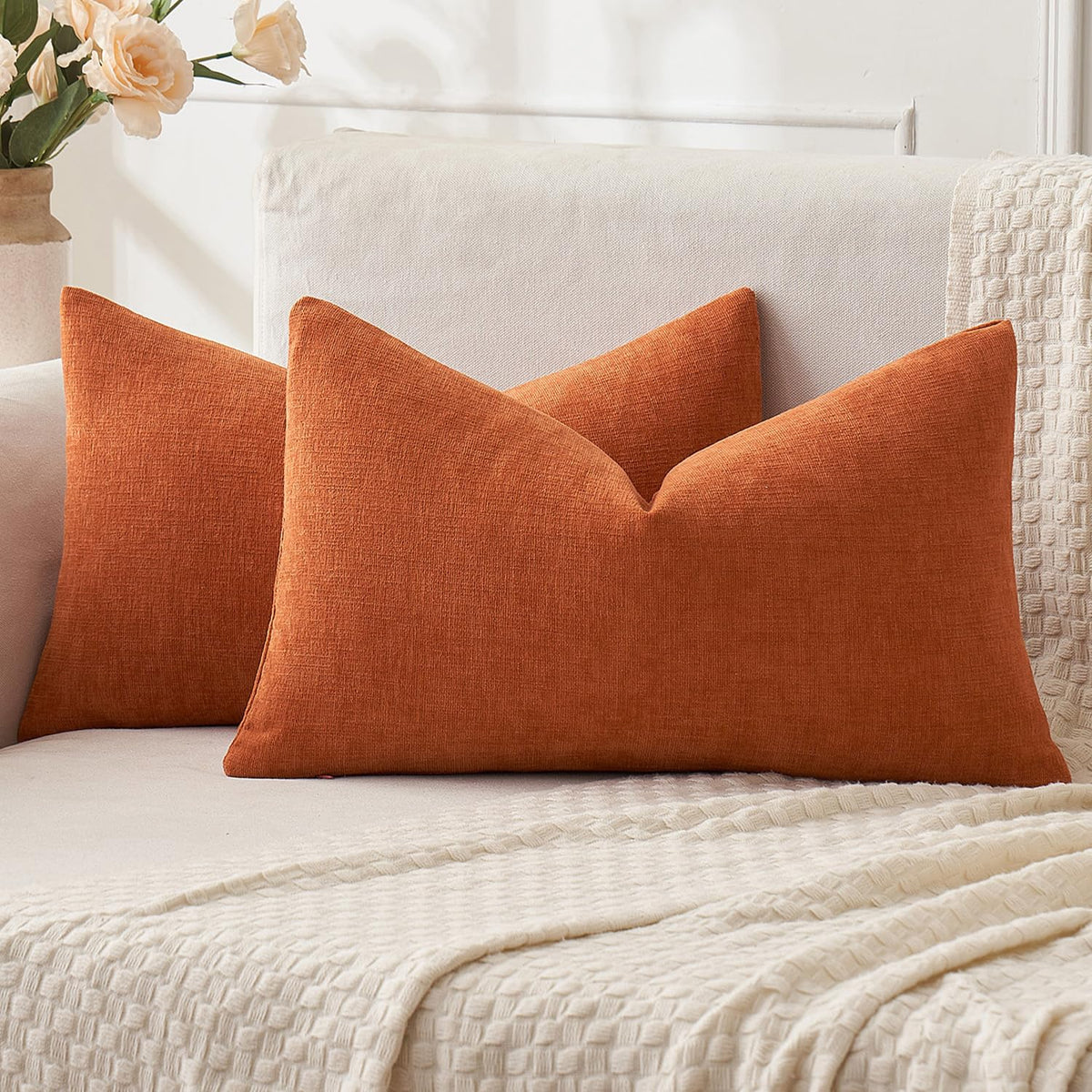 MIULEE Olive Green Chenille Couch Throw Pillow Covers, 18x18