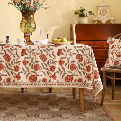 ISAENNE Designer French Linen Rectangular Tablecloth,118"x67"-Cornucopia