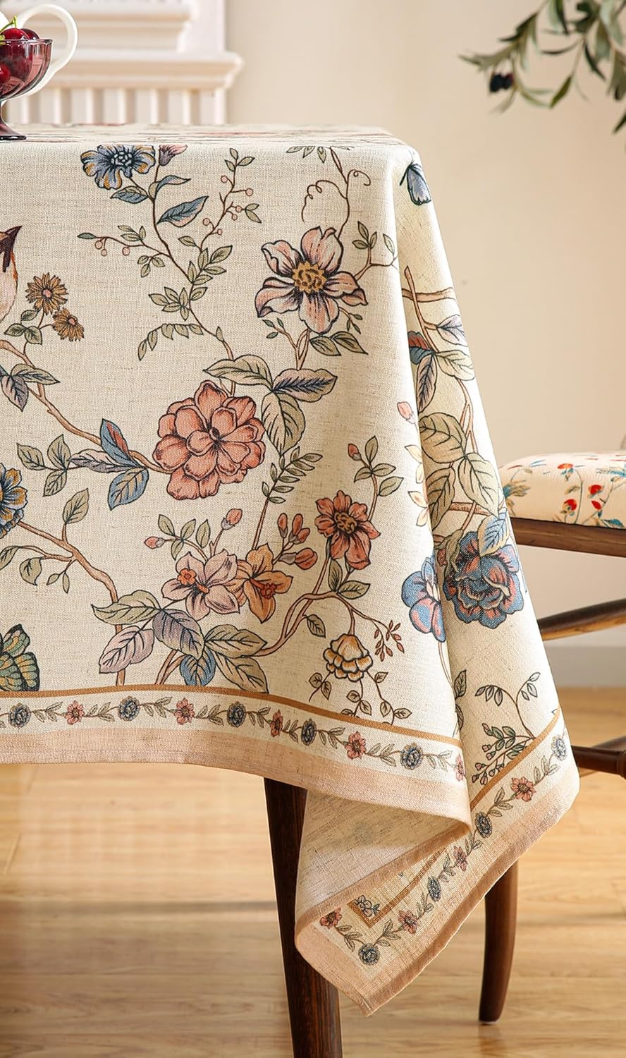 ISAENNE Designer French Linen Rectangular Tablecloth,118"x67"-Cornucopia