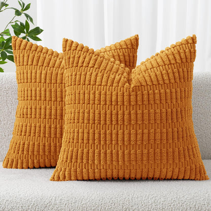 MIULEE Corduroy Decorative Throw Pillow Covers 18x18 Cream White Pack of 2