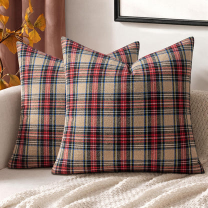 MIULEE Fall Plaid Pillow Covers Scottish Tartan 18x18 Terracotta Brown